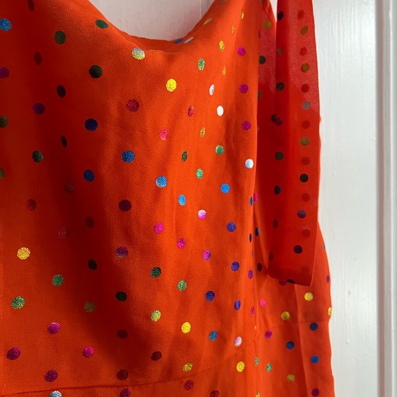 Never Fully Dressed Orange Foil Disco Polka Dot Mini Dress - Picture 6 of 8